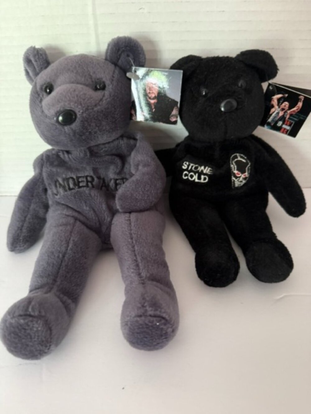 2 WWF Plush Attitude Bears - Stone Cold Steve Austin & Undertaker - 1990's